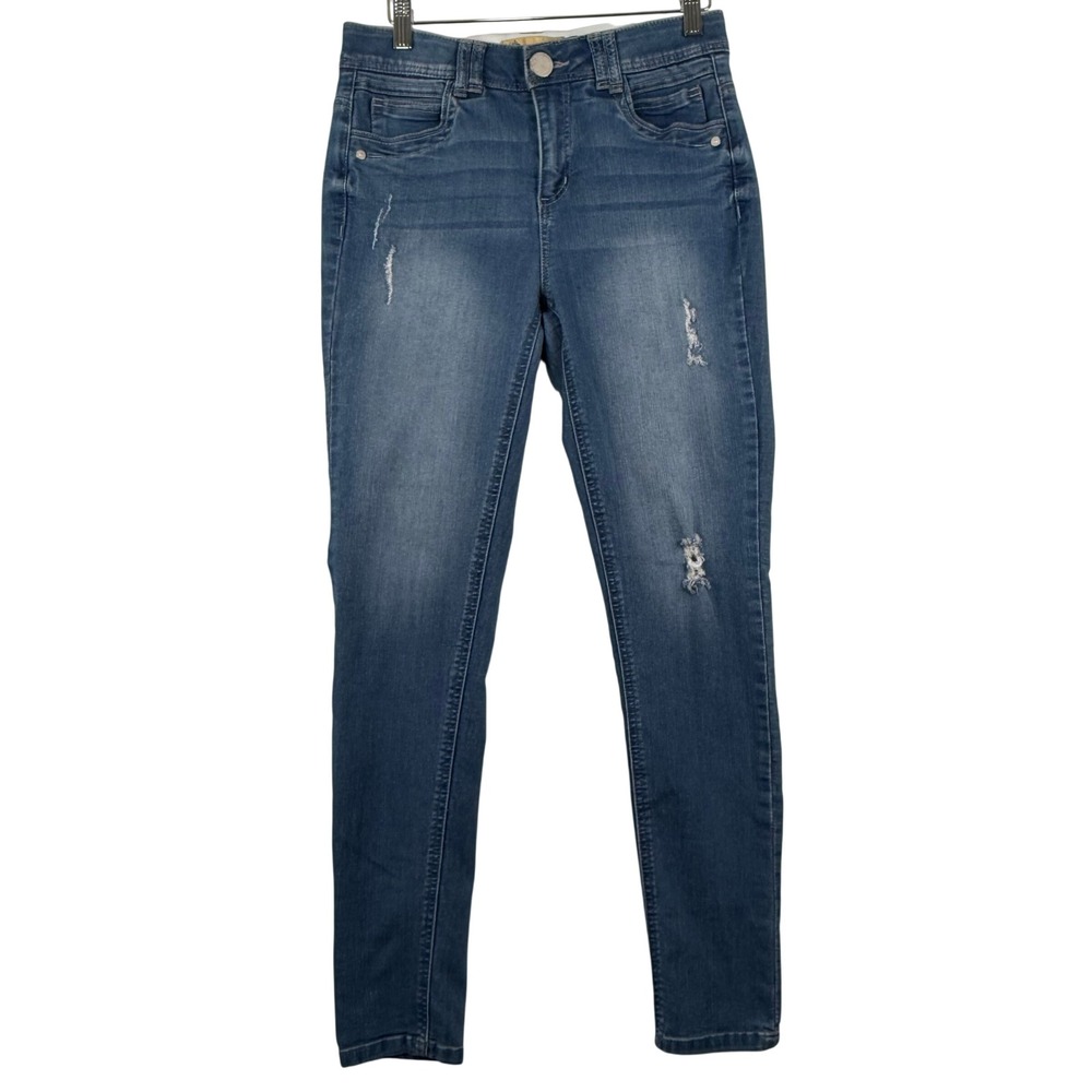 Democracy Skinny Jeans Size 2 Blue Distressed Ab Technology Denim Slimming EUC